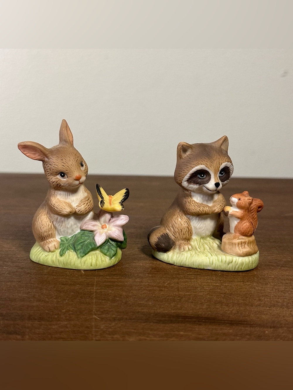 Homco Home Interiors Woodland Animals Figurines # 1418 Raccoon Rabbit Vintage